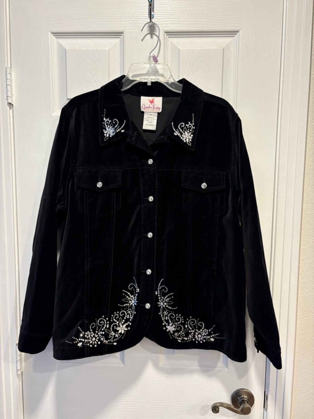 Quacker Factory Black Velvet Rhinestone Collar Jacket
